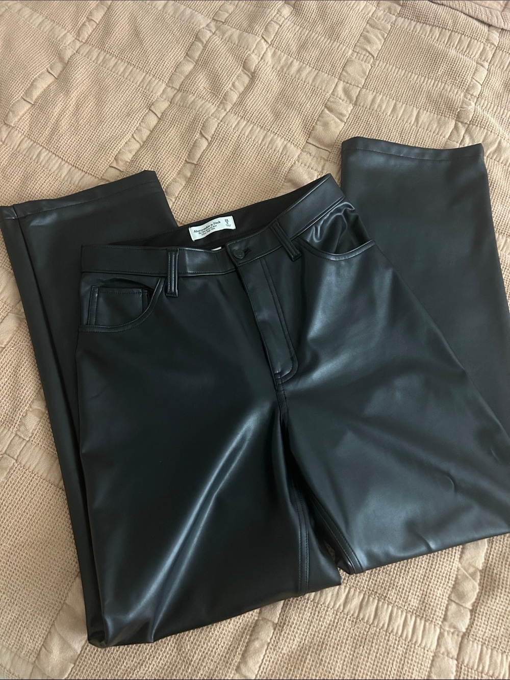 Abercrombie & Fitch Black Faux Leather Straight-Leg Pants - Curve Love